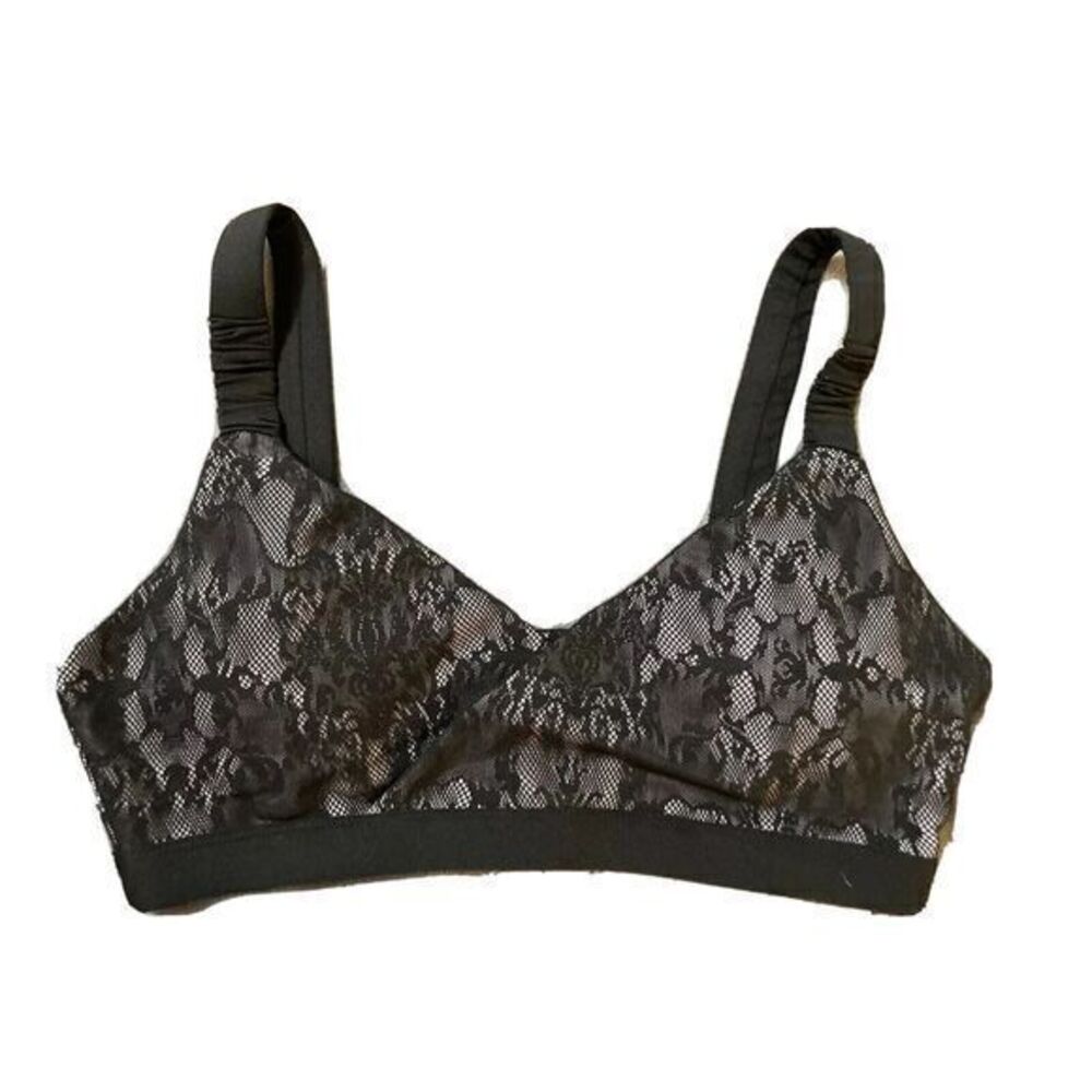 Fabletics Sports Bra Sz L Lilac Jasmine Lavender & Black Lace Cross Over Front